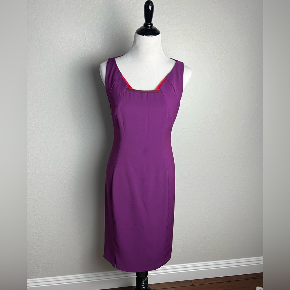 Elie Tahari Purple Pencil Dress with Orange Accents